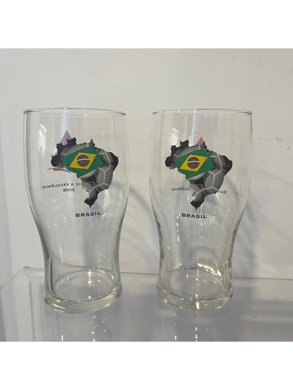Vintage Bass Ale Brasil Brazil Tournament Promo Pint Glasses Set of 2 Collector